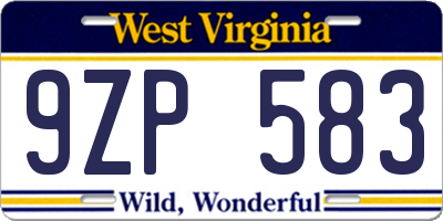 WV license plate 9ZP583