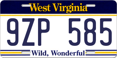 WV license plate 9ZP585