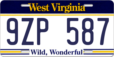 WV license plate 9ZP587