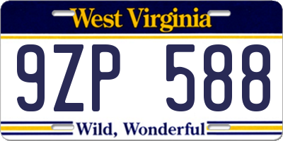 WV license plate 9ZP588