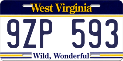 WV license plate 9ZP593