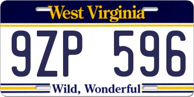 WV license plate 9ZP596
