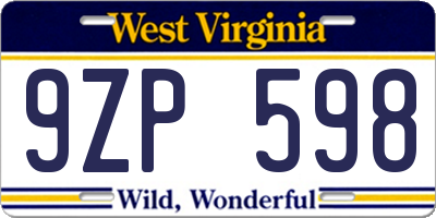WV license plate 9ZP598