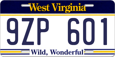 WV license plate 9ZP601