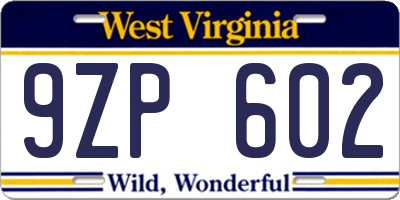 WV license plate 9ZP602