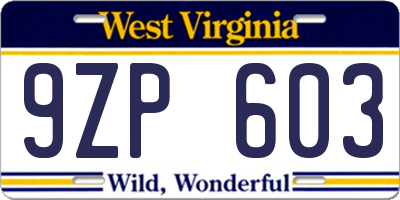 WV license plate 9ZP603