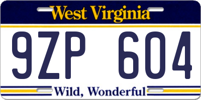 WV license plate 9ZP604