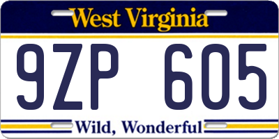 WV license plate 9ZP605