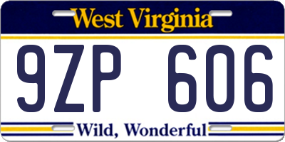 WV license plate 9ZP606