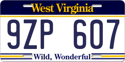 WV license plate 9ZP607