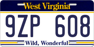 WV license plate 9ZP608