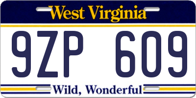 WV license plate 9ZP609