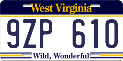 WV license plate 9ZP610