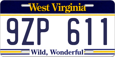 WV license plate 9ZP611