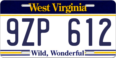 WV license plate 9ZP612