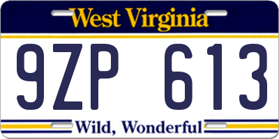 WV license plate 9ZP613