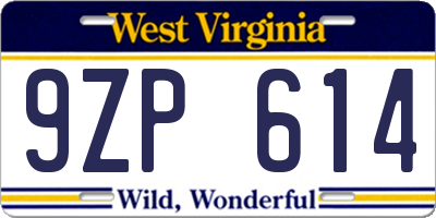 WV license plate 9ZP614