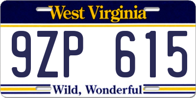 WV license plate 9ZP615