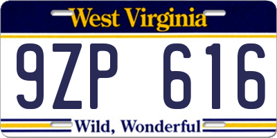 WV license plate 9ZP616