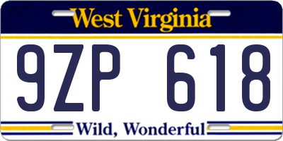 WV license plate 9ZP618