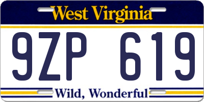 WV license plate 9ZP619