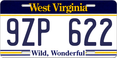 WV license plate 9ZP622