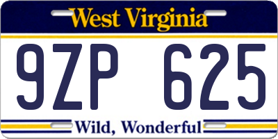 WV license plate 9ZP625