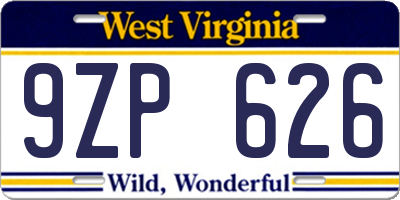 WV license plate 9ZP626