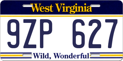 WV license plate 9ZP627