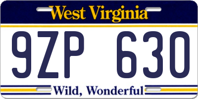 WV license plate 9ZP630