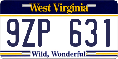 WV license plate 9ZP631