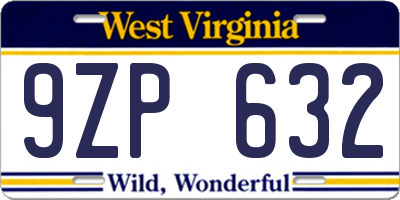 WV license plate 9ZP632