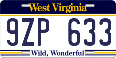 WV license plate 9ZP633