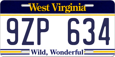 WV license plate 9ZP634