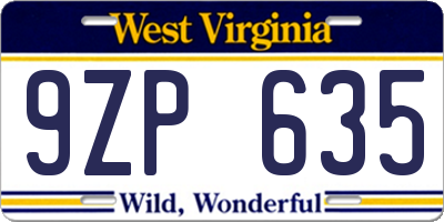 WV license plate 9ZP635