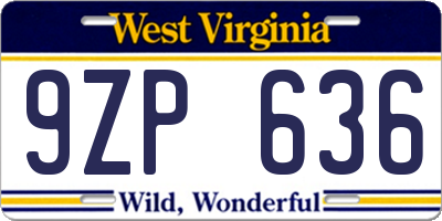 WV license plate 9ZP636