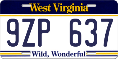 WV license plate 9ZP637
