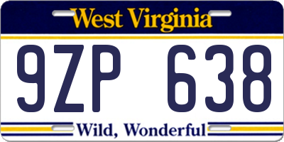 WV license plate 9ZP638