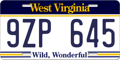 WV license plate 9ZP645