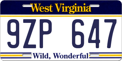 WV license plate 9ZP647
