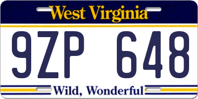 WV license plate 9ZP648
