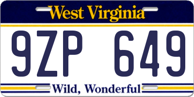 WV license plate 9ZP649