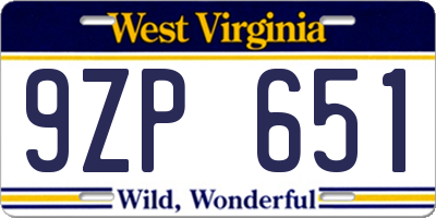 WV license plate 9ZP651