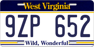 WV license plate 9ZP652
