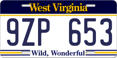 WV license plate 9ZP653