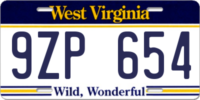 WV license plate 9ZP654