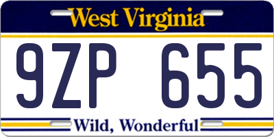 WV license plate 9ZP655