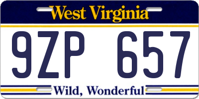 WV license plate 9ZP657