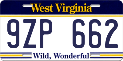 WV license plate 9ZP662