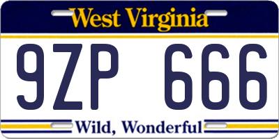 WV license plate 9ZP666